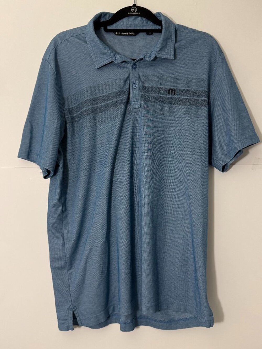 TravisMathew Polo Shirt Mens XL Blue Striped Performance Golf